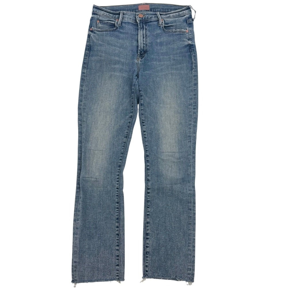 MOTHER The Rascal Ankle Fray Jeans Bonfire Light Blue Slim Straight Stretch